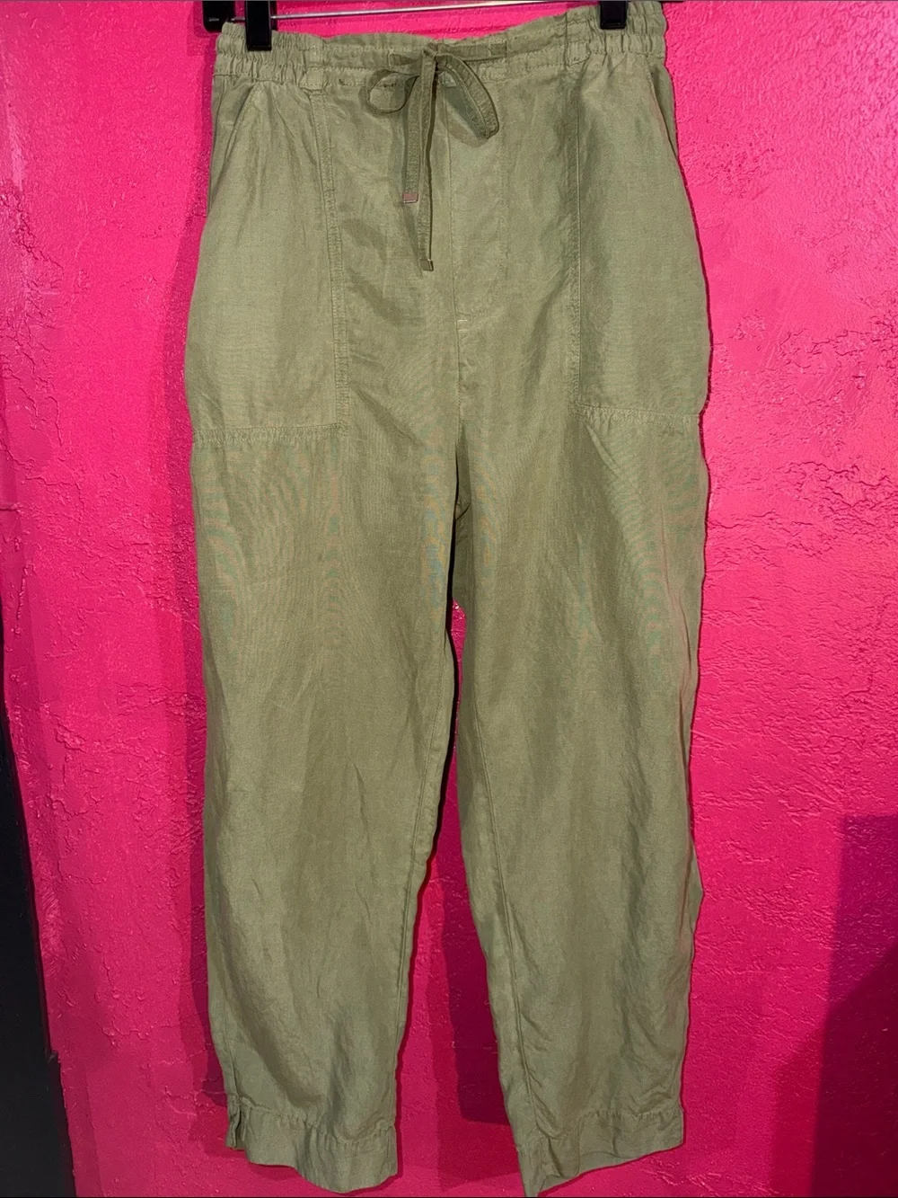 Zara Olive Green Lyocell & linen Drawstring relaxed fit crop Pants. Sz M.